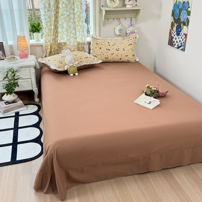 91家纺网 家纺一手货源 找家纺 梦纤绒 2026新款A类仿棉古法水洗棉法式全棉花边四件套奶萌喵咖