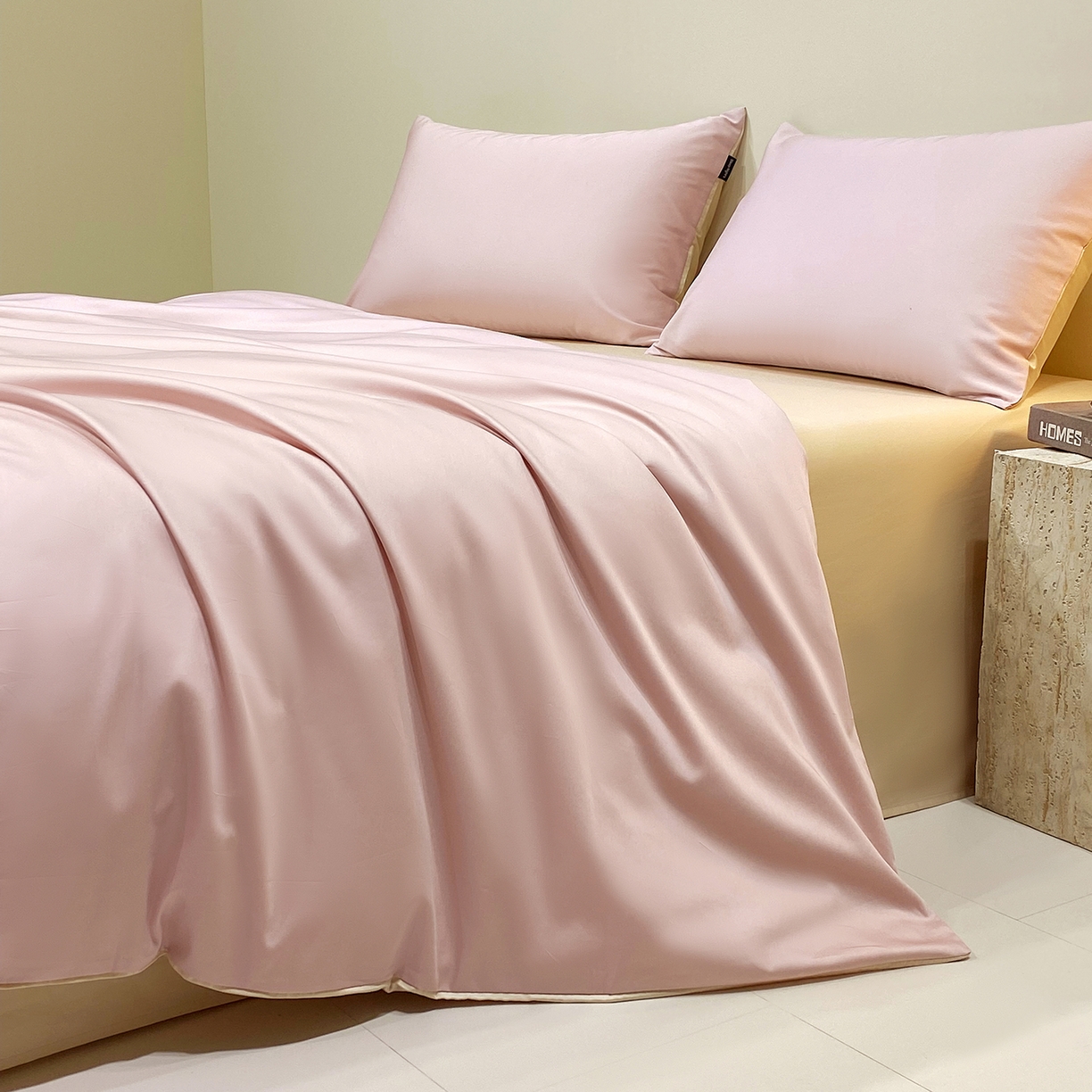 拼社家纺 2026新款A类全棉50s双股100Pro贡缎长绒棉四件套全棉四件套简约纯色纯棉床上用品 天竺粉+香槟金