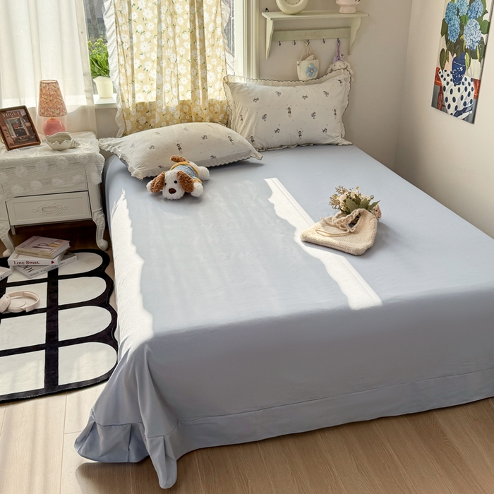 91家纺网 家纺一手货源 找家纺 梦纤绒 2026新款A类仿棉古法水洗棉法式全棉花边四件套俏皮狗