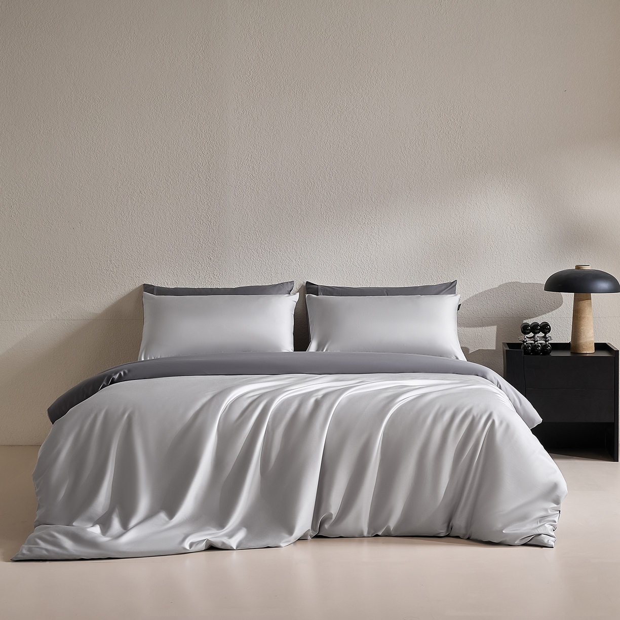 91家纺网 家纺一手货源 找家纺 拼社家纺 2026新款A类全棉50s双股100Pro贡缎长绒棉四件套全棉四件套简约纯色纯棉床上用品 雅士灰+高级灰