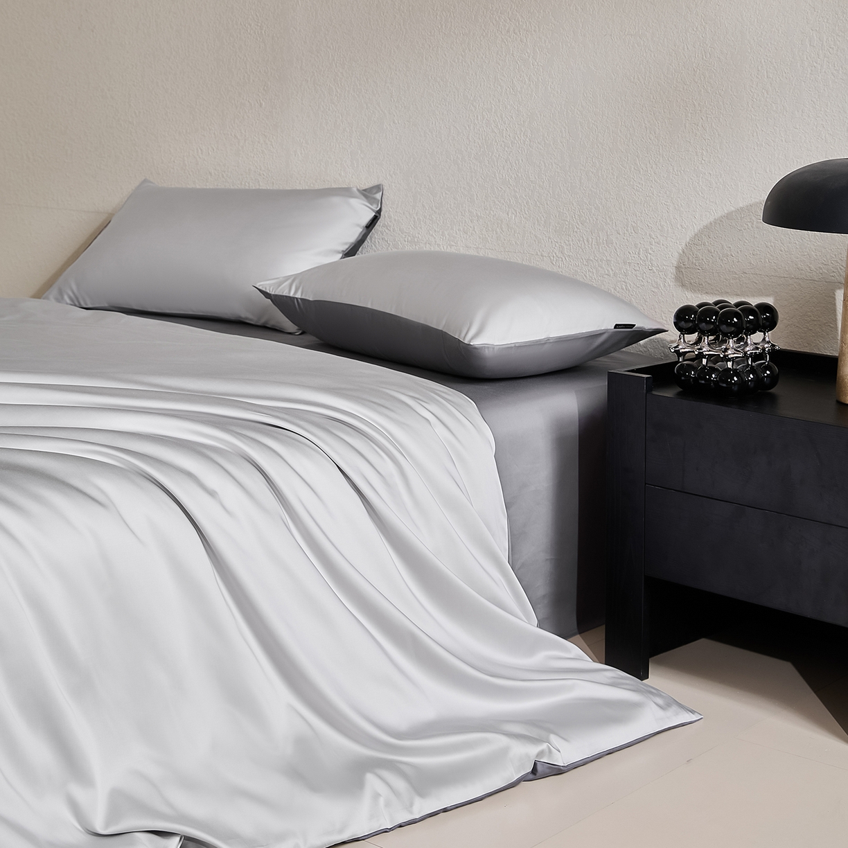 91家纺网 家纺一手货源 找家纺 拼社家纺 2026新款A类全棉50s双股100Pro贡缎长绒棉四件套全棉四件套简约纯色纯棉床上用品 雅士灰+高级灰