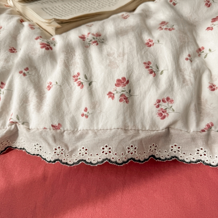 91家纺网 家纺一手货源 找家纺 梦纤绒 2026新款A类仿棉古法水洗棉法式全棉花边四件套疏影