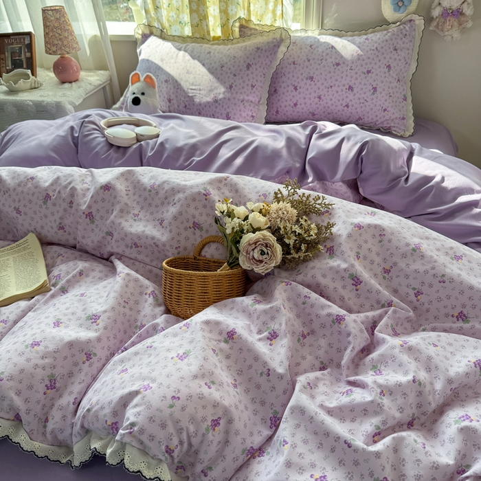 91家纺网 家纺一手货源 找家纺 梦纤绒 2026新款A类仿棉古法水洗棉法式全棉花边四件套水晶葡萄