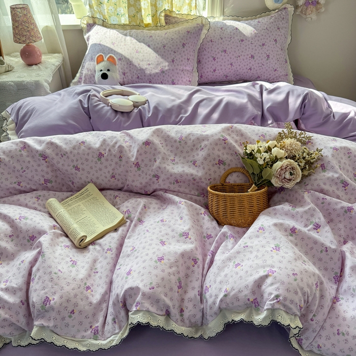 91家纺网 家纺一手货源 找家纺 梦纤绒 2026新款A类仿棉古法水洗棉法式全棉花边四件套水晶葡萄