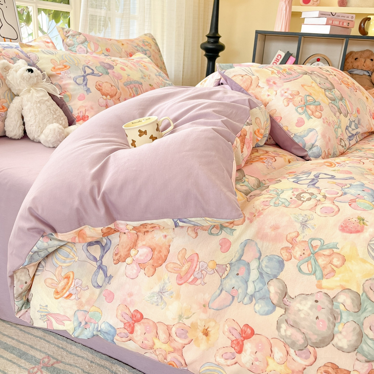 91家纺网 家纺一手货源 找家纺 睡美美家纺 2026新款13070数码印花全棉纯棉动物卡通三件套四件套 动物派对