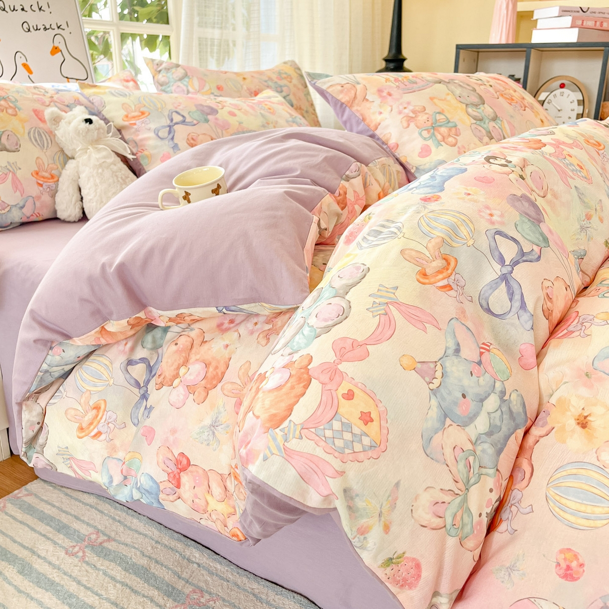 91家纺网 家纺一手货源 找家纺 睡美美家纺 2026新款13070数码印花全棉纯棉动物卡通三件套四件套 动物派对