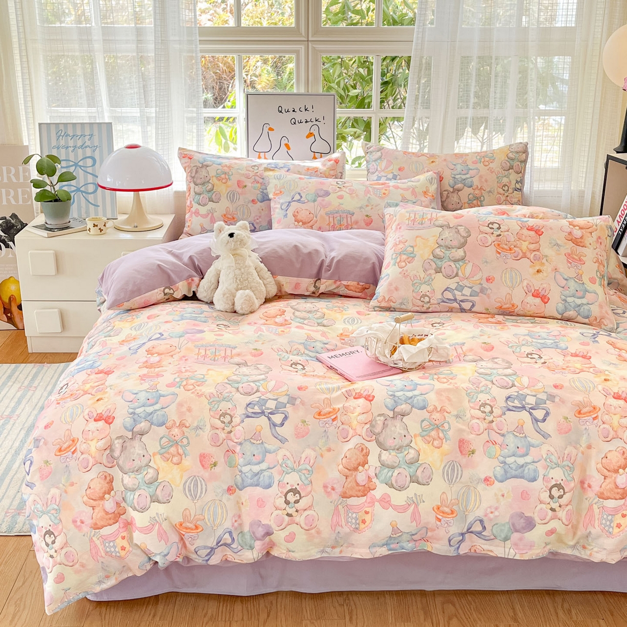 91家纺网 家纺一手货源 找家纺 睡美美家纺 2026新款13070数码印花全棉纯棉动物卡通三件套四件套 动物派对