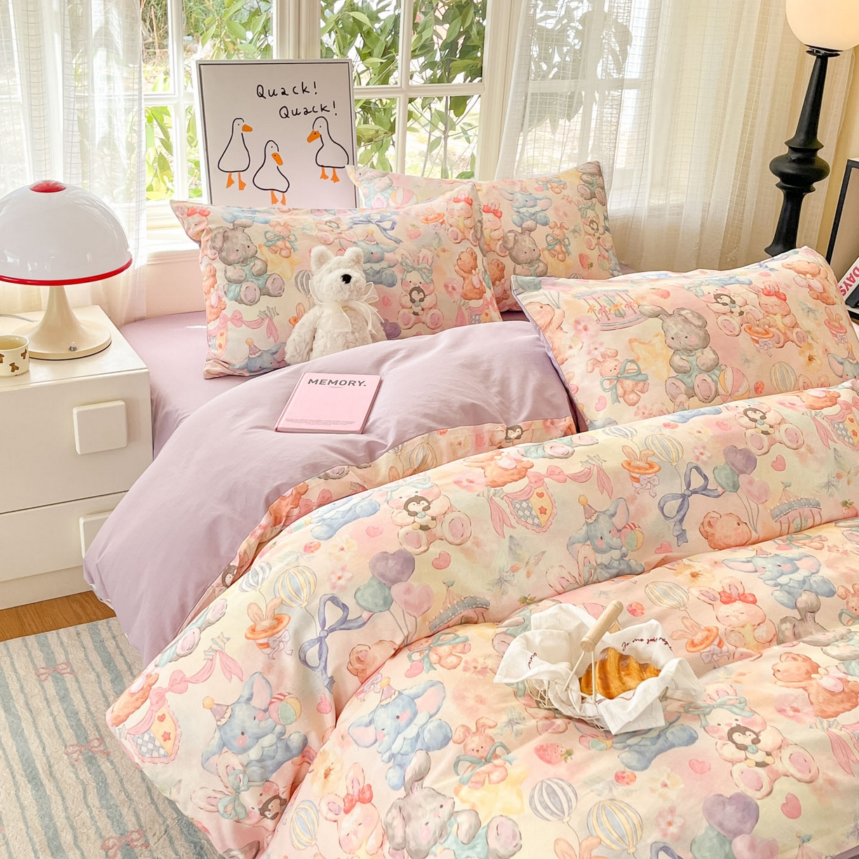 91家纺网 家纺一手货源 找家纺 睡美美家纺 2026新款13070数码印花全棉纯棉动物卡通三件套四件套 动物派对