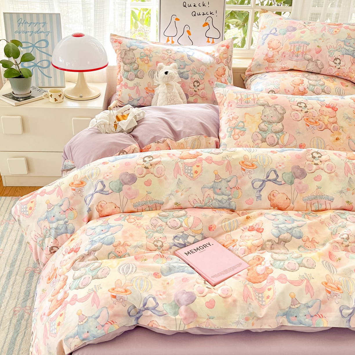 91家纺网 家纺一手货源 找家纺 睡美美家纺 2026新款13070数码印花全棉纯棉动物卡通三件套四件套 动物派对