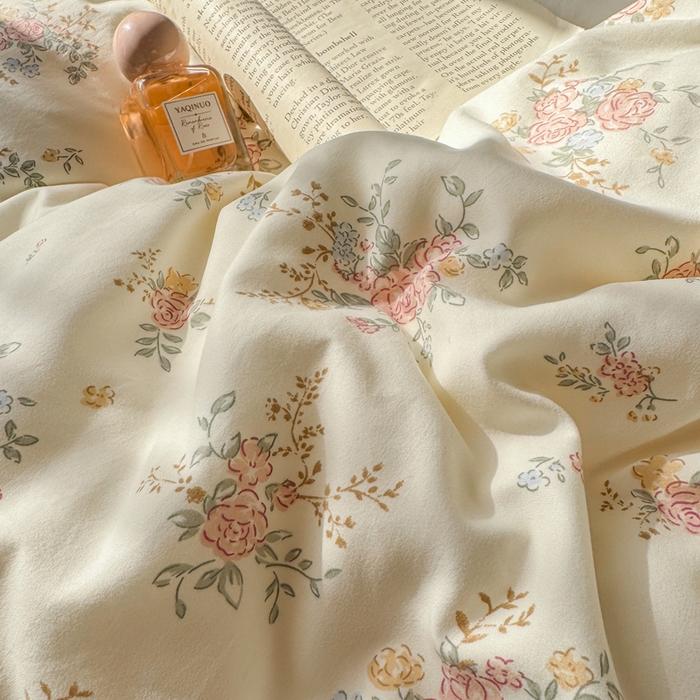 91家纺网 家纺一手货源 找家纺 梦纤绒 2026新款A类仿棉古法水洗棉法式全棉花边四件套甜粉小窝