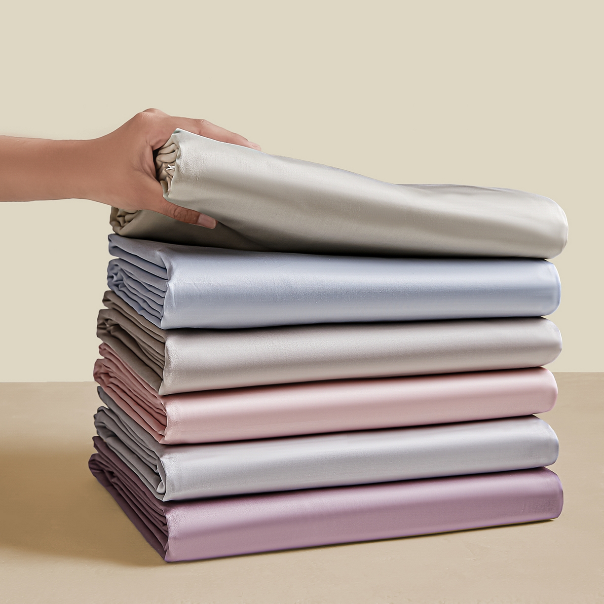 拼社家纺 2026新款A类全棉50s双股100Pro贡缎长绒棉四件套全棉四件套简约纯色纯棉床上用品 组合图1