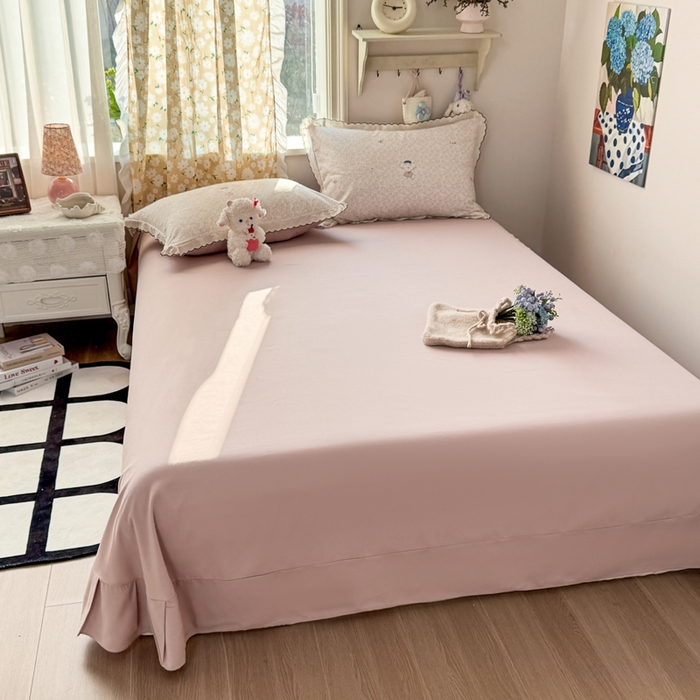 91家纺网 家纺一手货源 找家纺 梦纤绒 2026新款A类仿棉古法水洗棉法式全棉花边四件套甜心萌宠