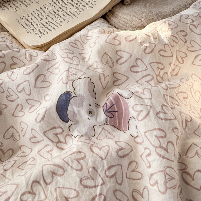 91家纺网 家纺一手货源 找家纺 梦纤绒 2026新款A类仿棉古法水洗棉法式全棉花边四件套甜心萌宠