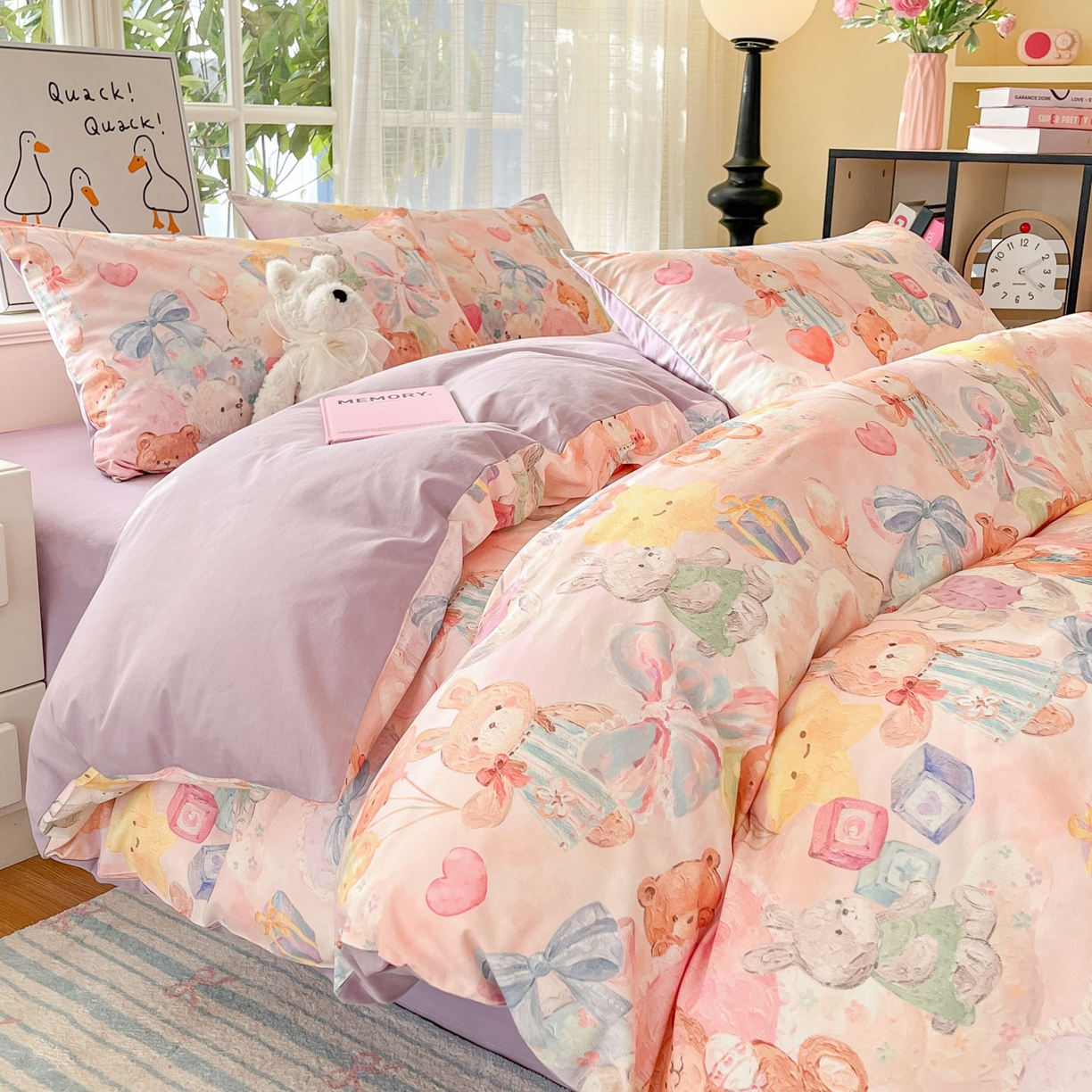 睡美美家纺 2026新款13070数码印花全棉纯棉动物卡通三件套四件套 节日狂欢