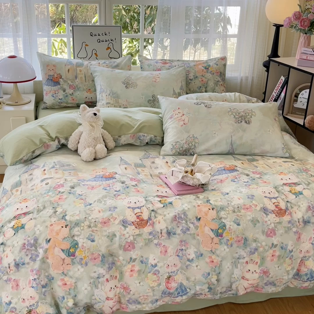 91家纺网 家纺一手货源 找家纺 睡美美家纺 2026新款13070数码印花全棉纯棉动物卡通三件套四件套 洛克庄园