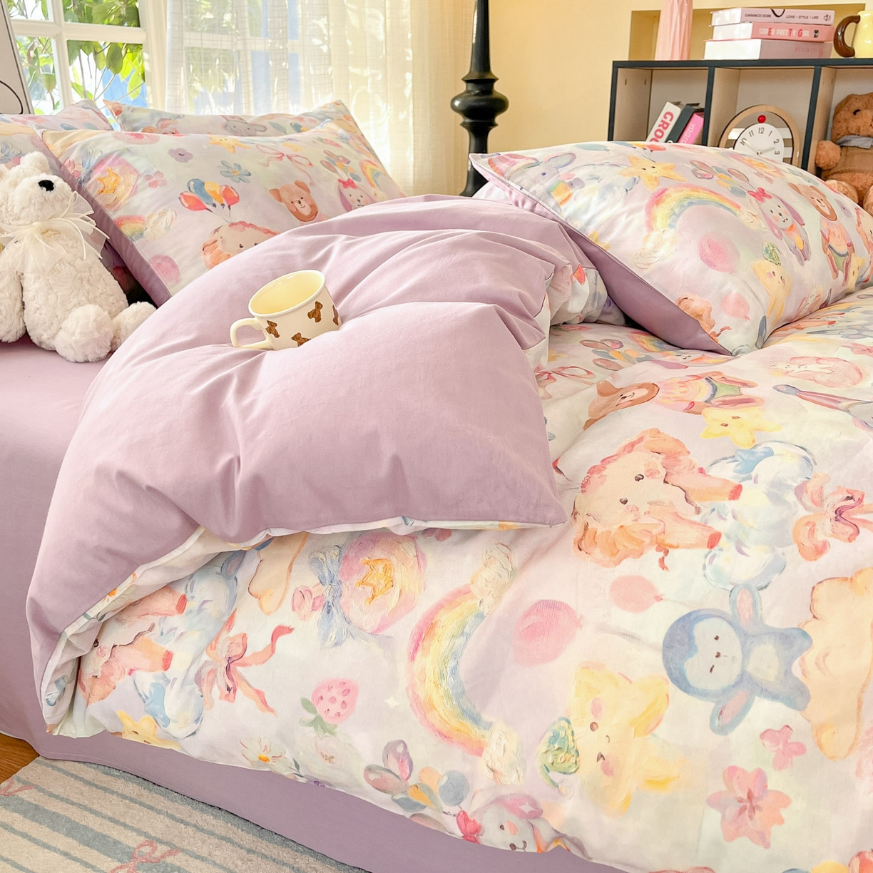 91家纺网 家纺一手货源 找家纺 睡美美家纺 2026新款13070数码印花全棉纯棉动物卡通三件套四件套 萌宠乐园