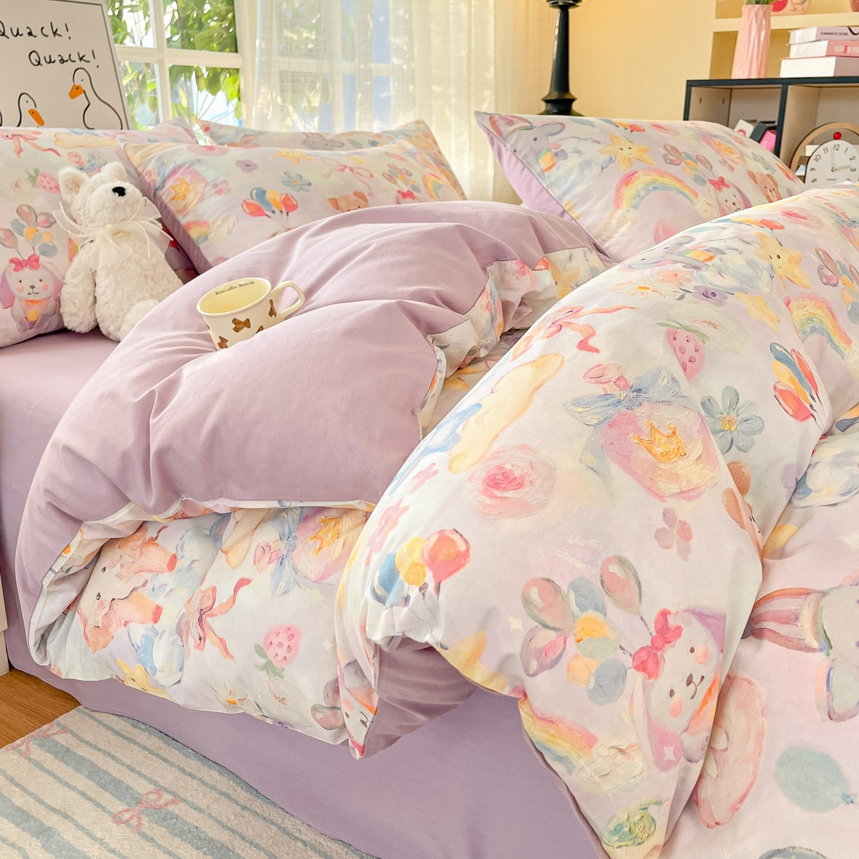 91家纺网 家纺一手货源 找家纺 睡美美家纺 2026新款13070数码印花全棉纯棉动物卡通三件套四件套 萌宠乐园