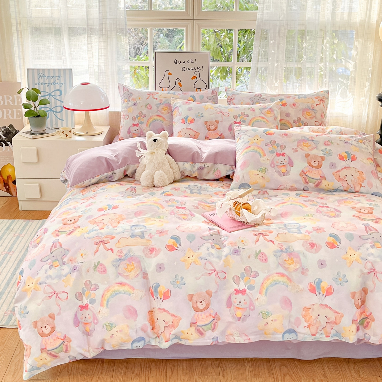 91家纺网 家纺一手货源 找家纺 睡美美家纺 2026新款13070数码印花全棉纯棉动物卡通三件套四件套 萌宠乐园