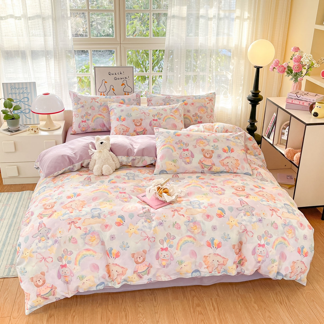 91家纺网 家纺一手货源 找家纺 睡美美家纺 2026新款13070数码印花全棉纯棉动物卡通三件套四件套 萌宠乐园