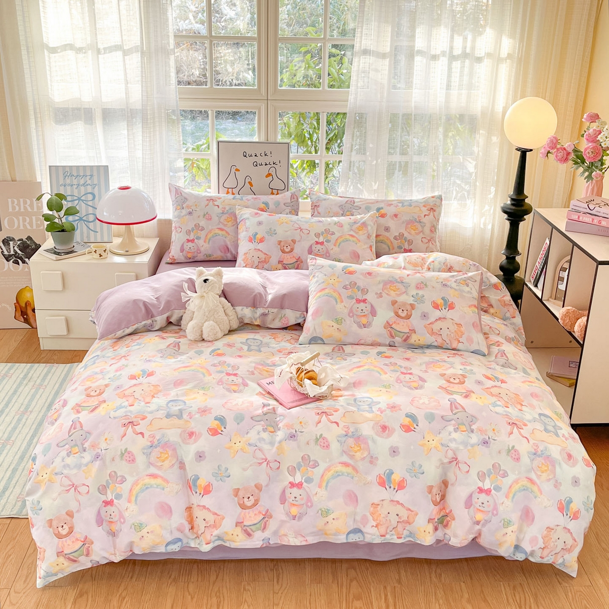 91家纺网 家纺一手货源 找家纺 睡美美家纺 2026新款13070数码印花全棉纯棉动物卡通三件套四件套 萌宠乐园