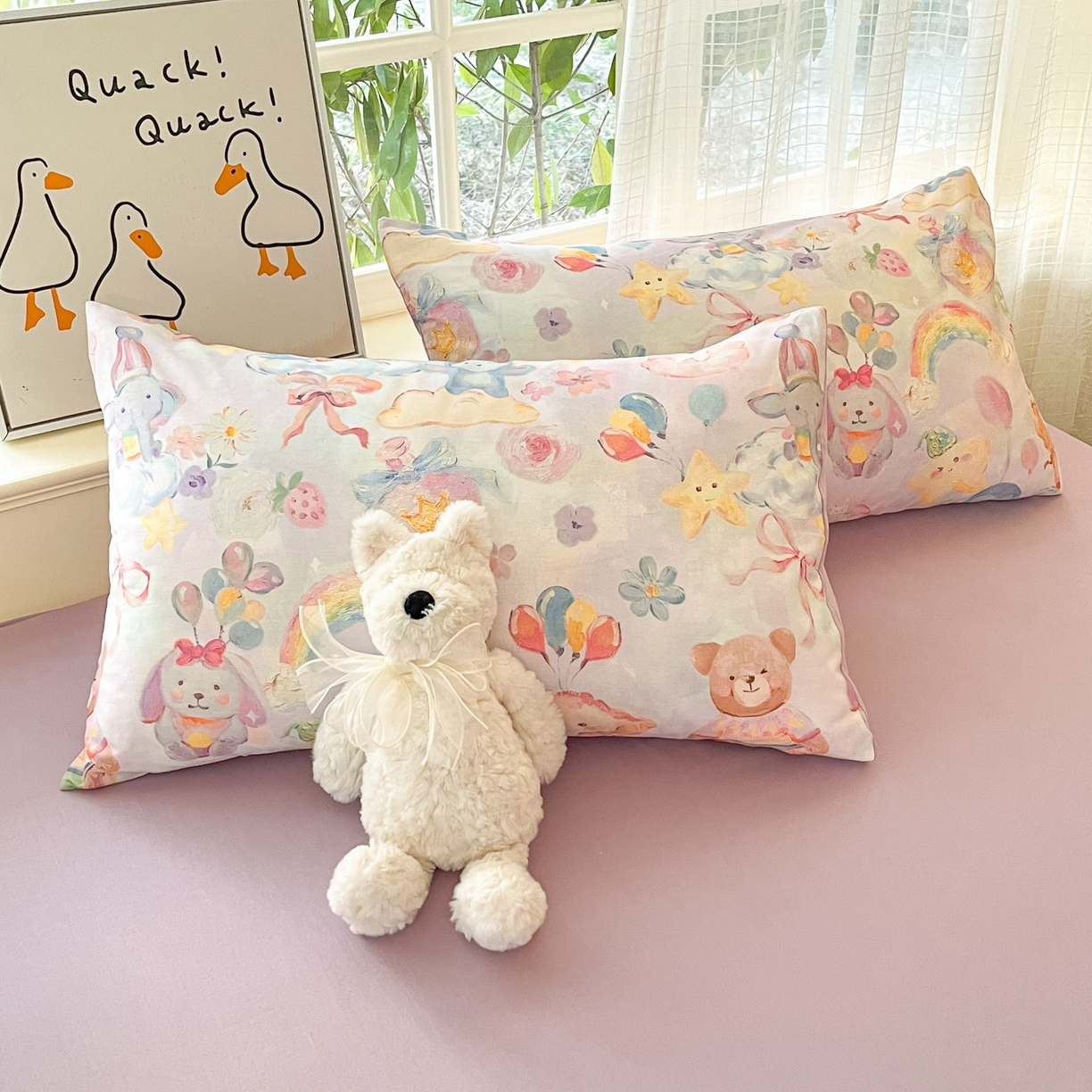 91家纺网 家纺一手货源 找家纺 睡美美家纺 2026新款13070数码印花全棉纯棉动物卡通三件套四件套 萌宠乐园