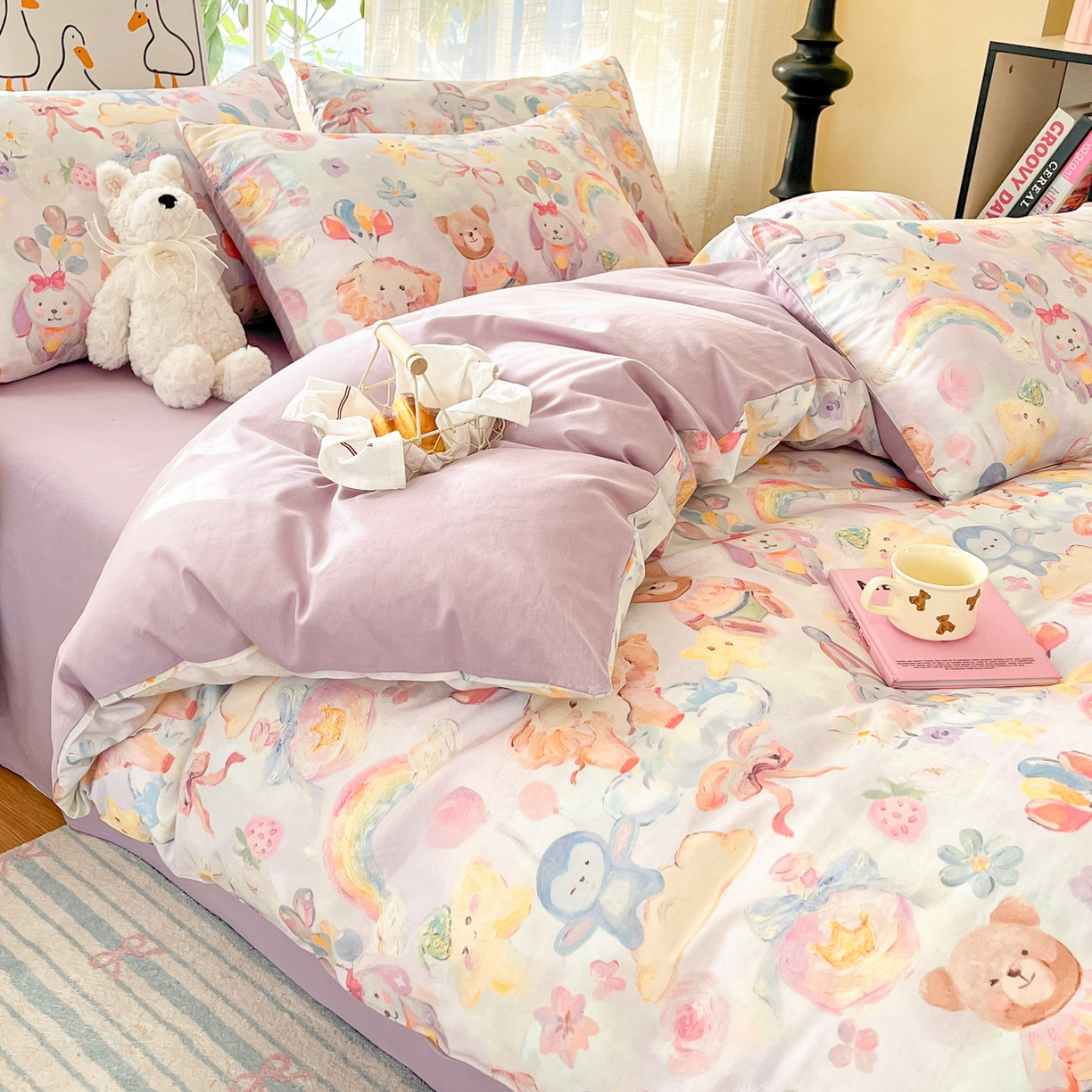 91家纺网 家纺一手货源 找家纺 睡美美家纺 2026新款13070数码印花全棉纯棉动物卡通三件套四件套 萌宠乐园