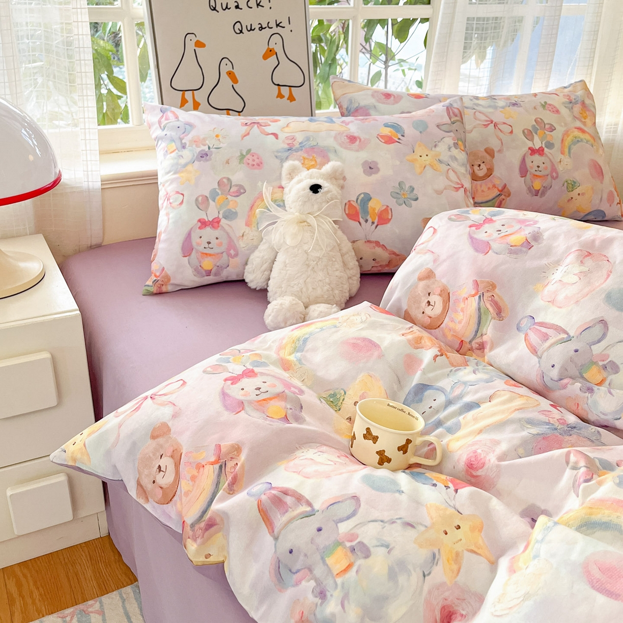 91家纺网 家纺一手货源 找家纺 睡美美家纺 2026新款13070数码印花全棉纯棉动物卡通三件套四件套 萌宠乐园