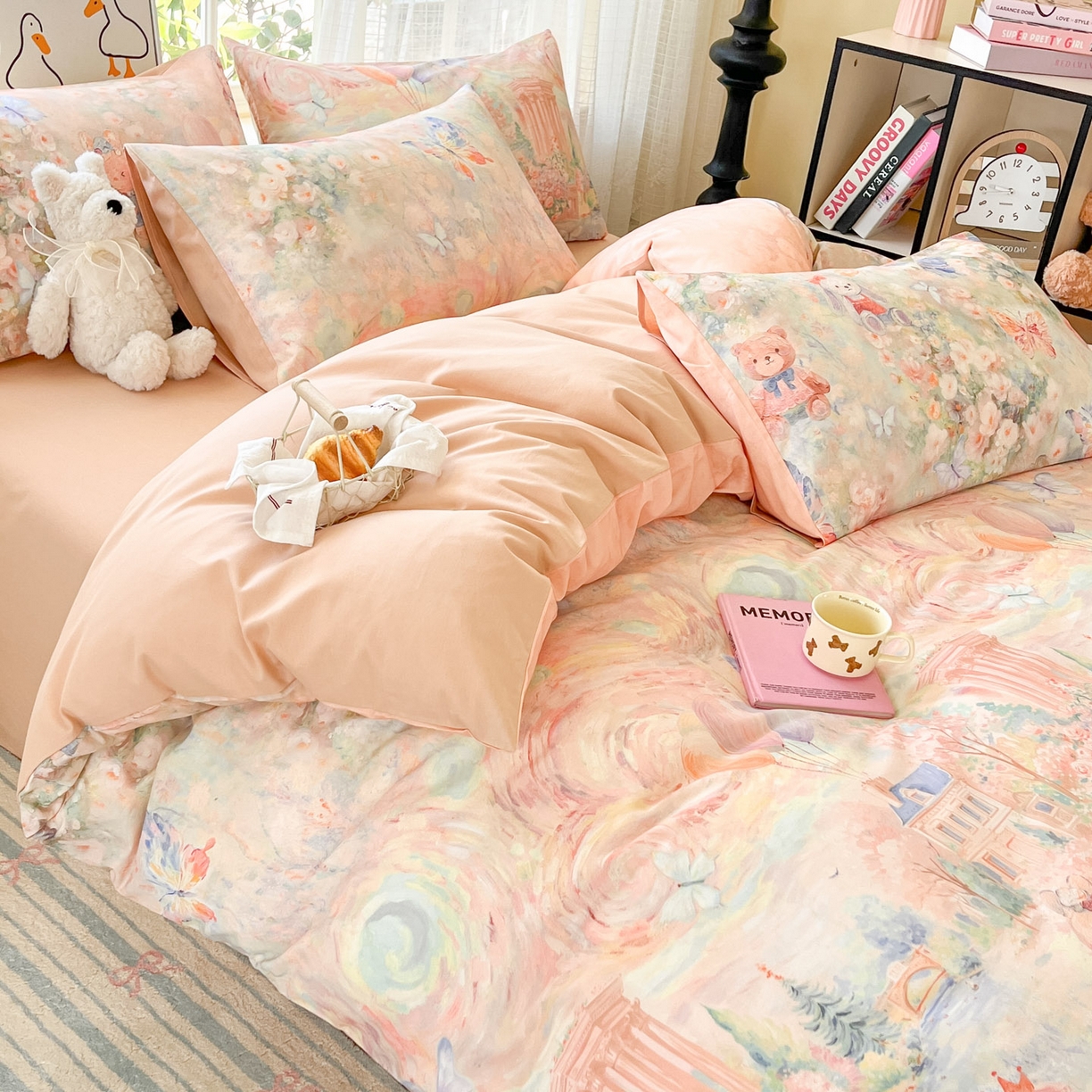 91家纺网 家纺一手货源 找家纺 睡美美家纺 2026新款13070数码印花全棉纯棉动物卡通三件套四件套 梦幻城堡-粉