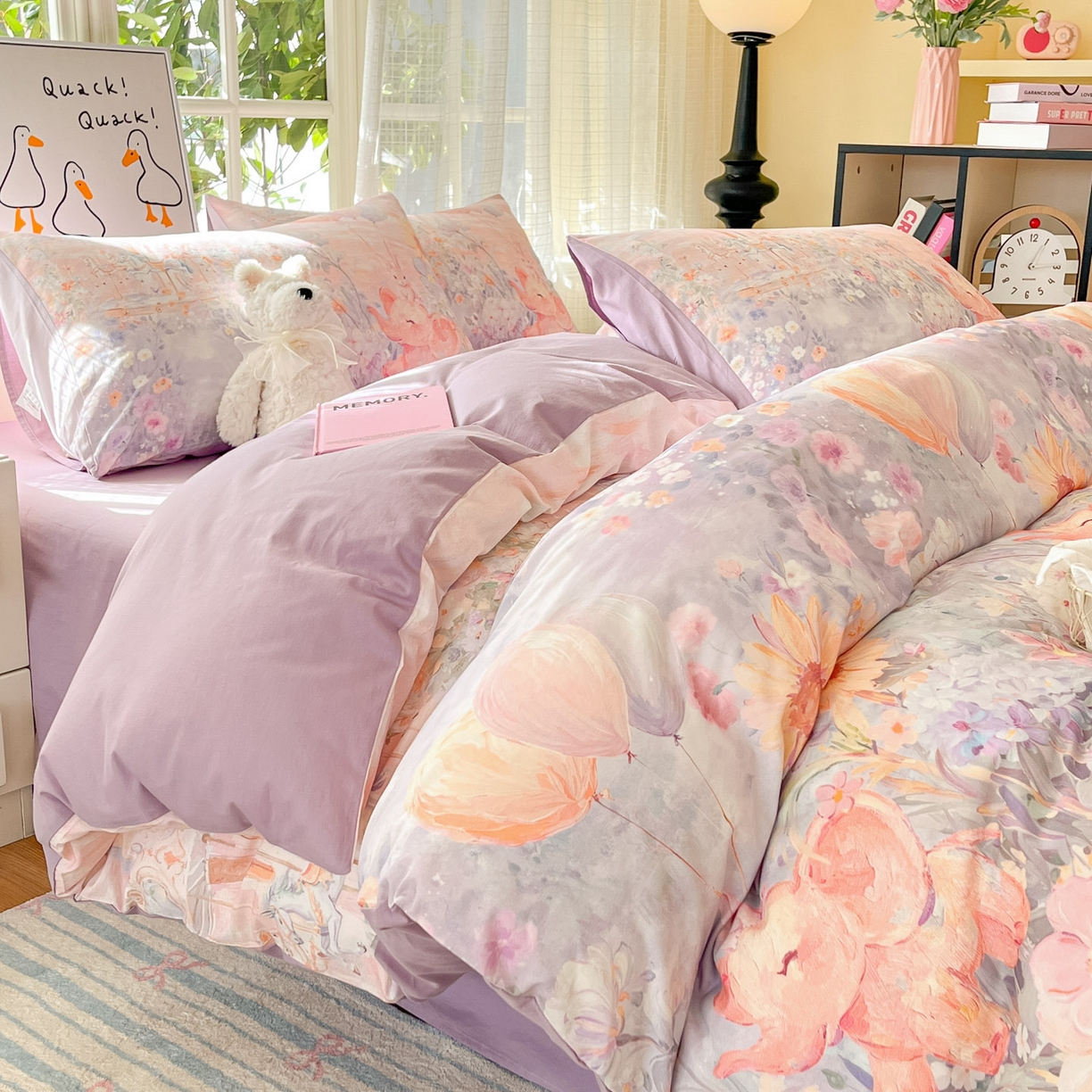 睡美美家纺 2026新款13070数码印花全棉纯棉动物卡通三件套四件套 木马小象