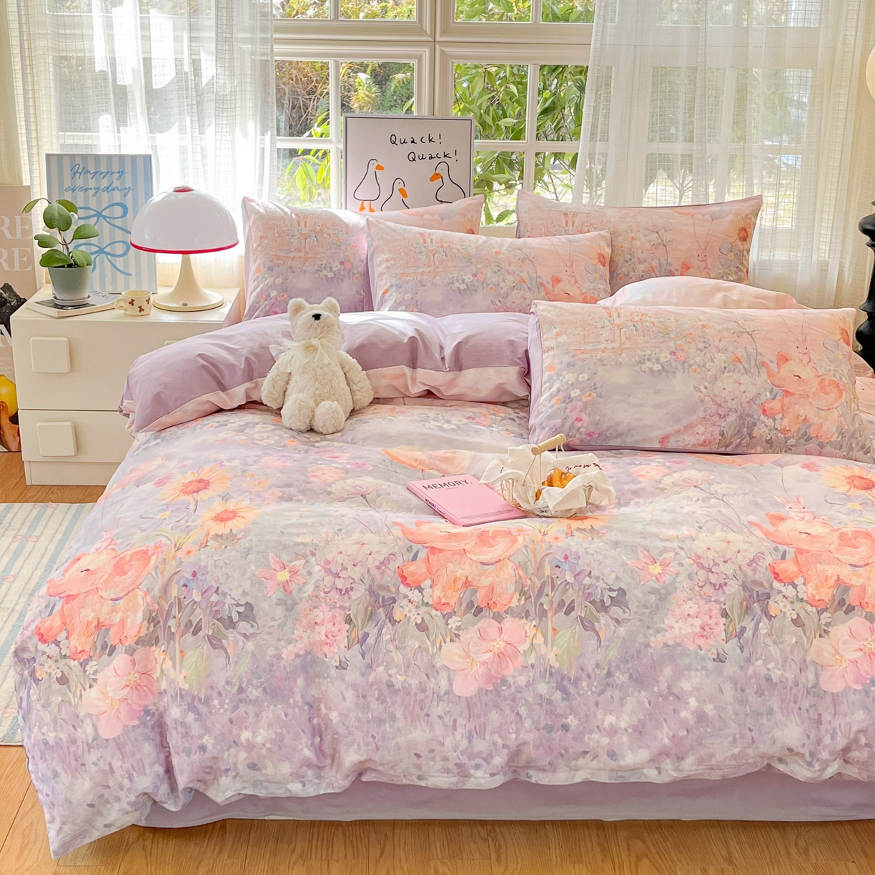 91家纺网 家纺一手货源 找家纺 睡美美家纺 2026新款13070数码印花全棉纯棉动物卡通三件套四件套 木马小象