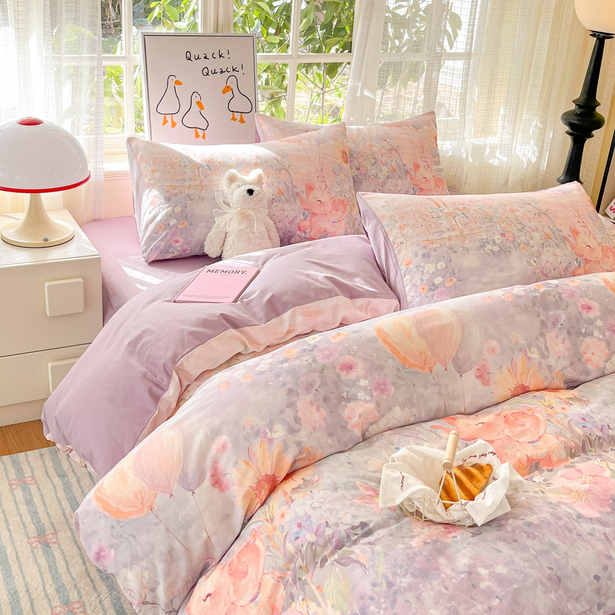 91家纺网 家纺一手货源 找家纺 睡美美家纺 2026新款13070数码印花全棉纯棉动物卡通三件套四件套 木马小象