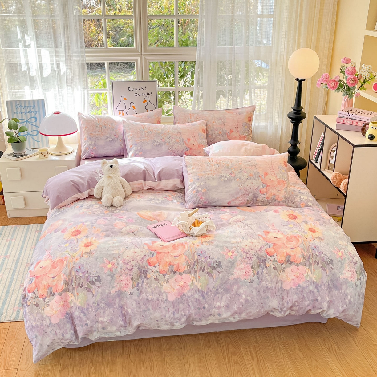 91家纺网 家纺一手货源 找家纺 睡美美家纺 2026新款13070数码印花全棉纯棉动物卡通三件套四件套 木马小象