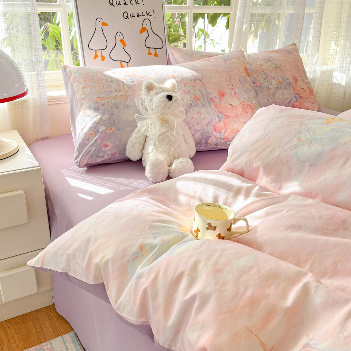 91家纺网 家纺一手货源 找家纺 睡美美家纺 2026新款13070数码印花全棉纯棉动物卡通三件套四件套 木马小象