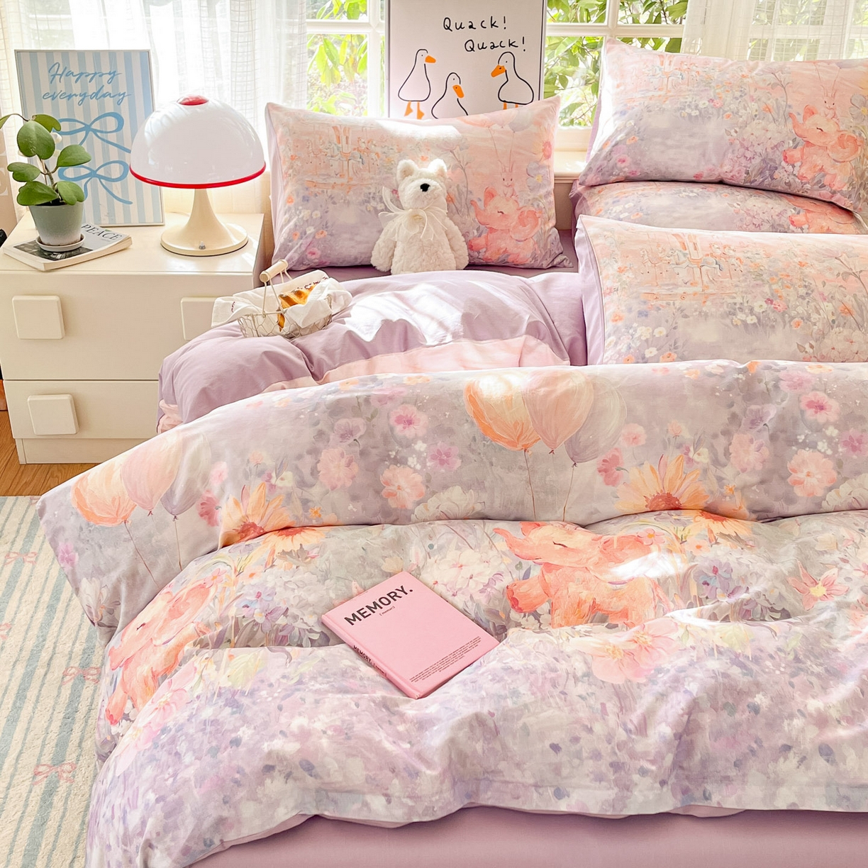 91家纺网 家纺一手货源 找家纺 睡美美家纺 2026新款13070数码印花全棉纯棉动物卡通三件套四件套 木马小象