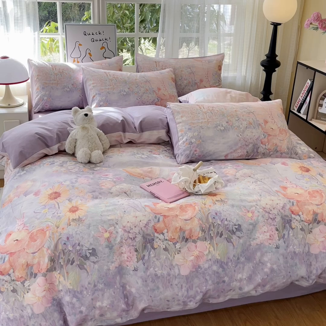 91家纺网 家纺一手货源 找家纺 睡美美家纺 2026新款13070数码印花全棉纯棉动物卡通三件套四件套 木马小象