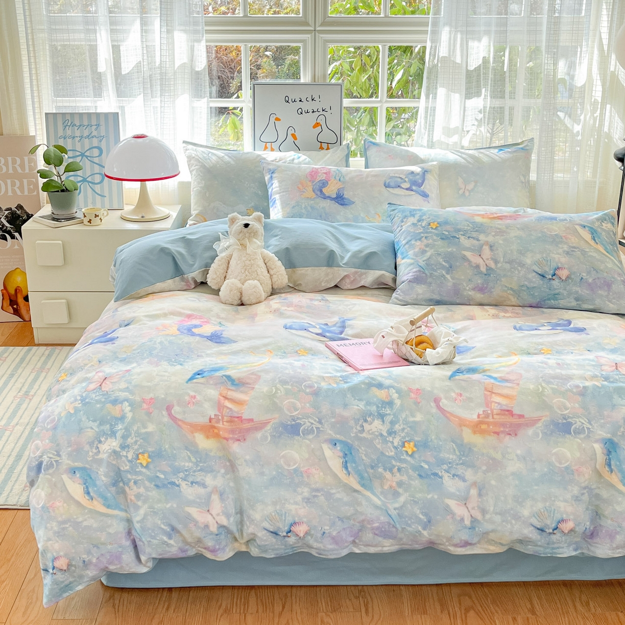 91家纺网 家纺一手货源 找家纺 睡美美家纺 2026新款13070数码印花全棉纯棉动物卡通三件套四件套 人鱼公主