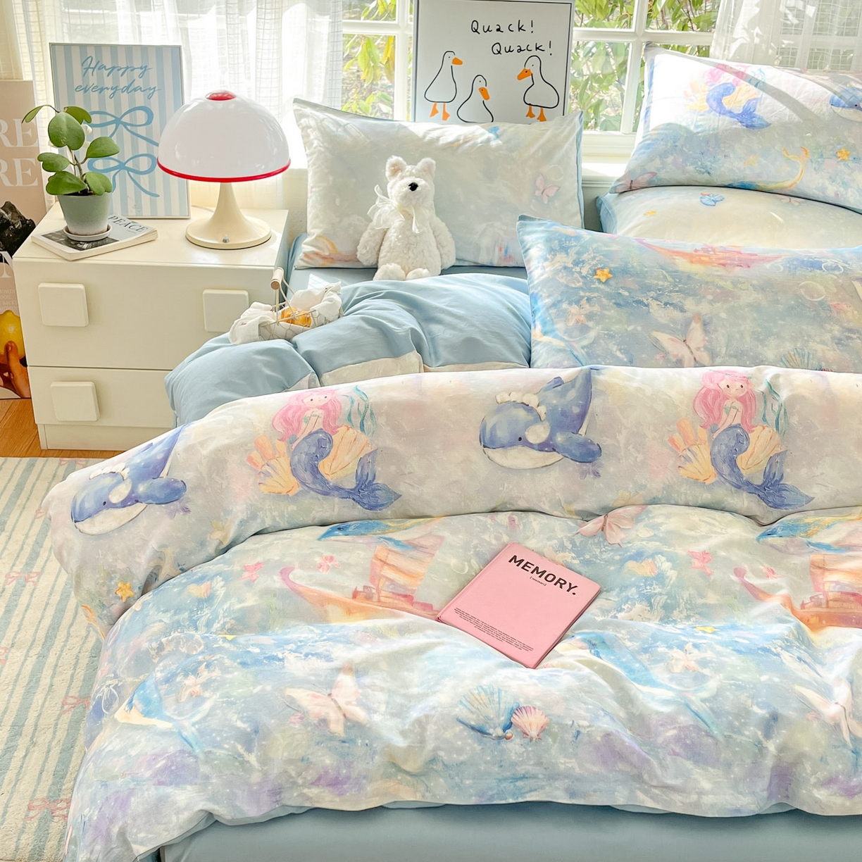 91家纺网 家纺一手货源 找家纺 睡美美家纺 2026新款13070数码印花全棉纯棉动物卡通三件套四件套 人鱼公主