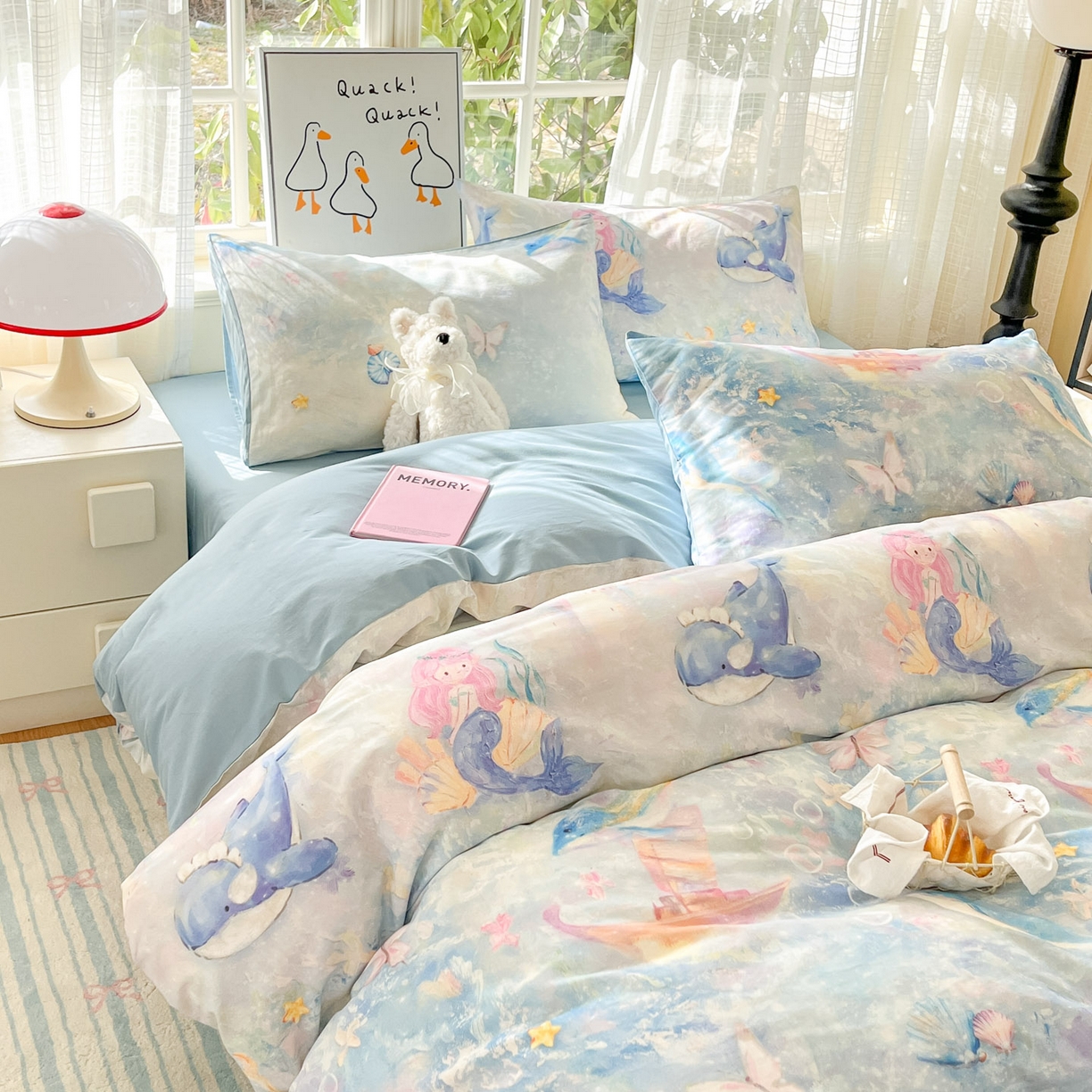 91家纺网 家纺一手货源 找家纺 睡美美家纺 2026新款13070数码印花全棉纯棉动物卡通三件套四件套 人鱼公主