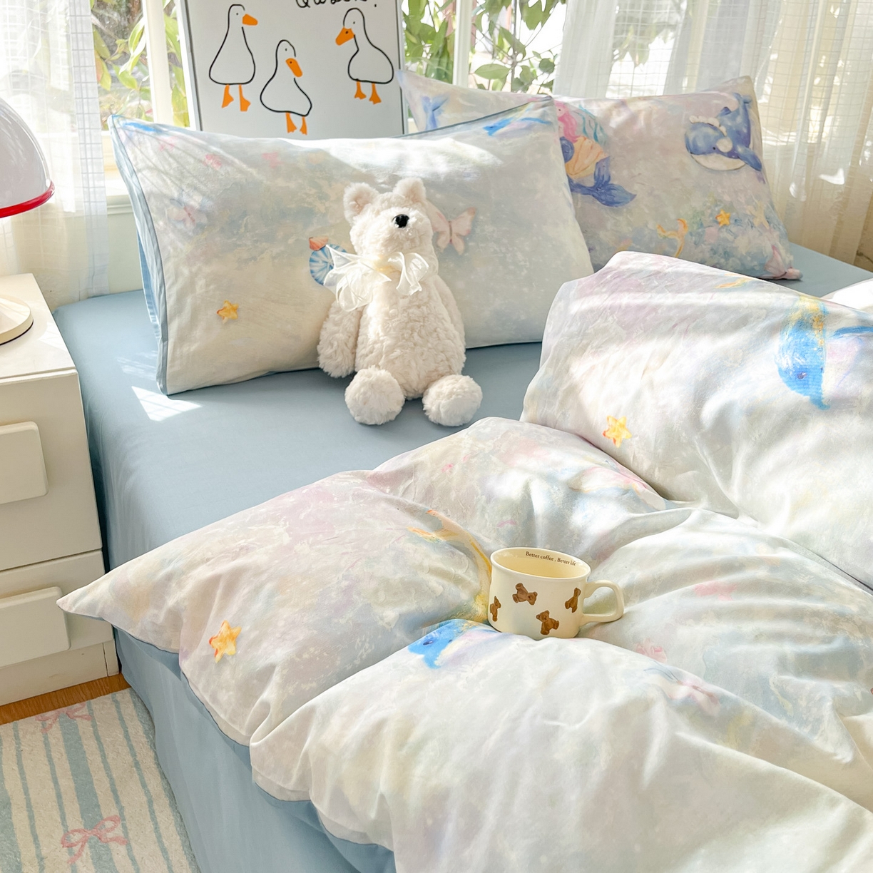 91家纺网 家纺一手货源 找家纺 睡美美家纺 2026新款13070数码印花全棉纯棉动物卡通三件套四件套 人鱼公主