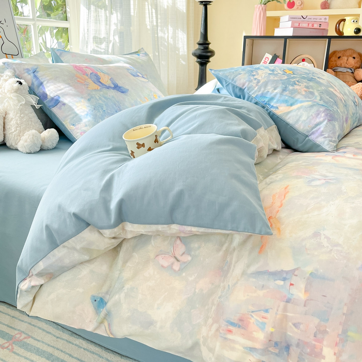 91家纺网 家纺一手货源 找家纺 睡美美家纺 2026新款13070数码印花全棉纯棉动物卡通三件套四件套 人鱼公主