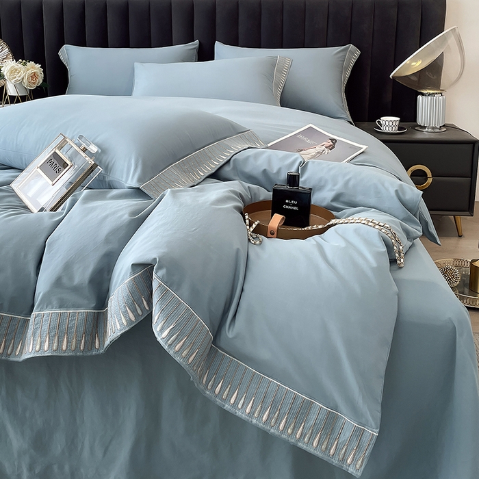 91家纺网 家纺一手货源 找家纺 （总）拼社家纺 2026新款A类色织全棉水洗棉四件套纯棉四件套刺绣床上用品-黛妮卡系列