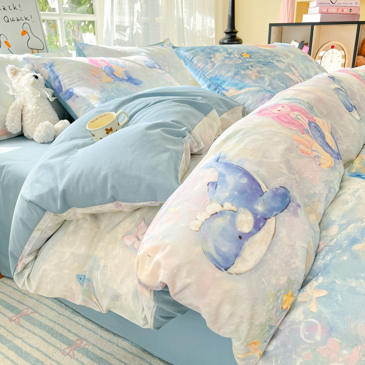 91家纺网 家纺一手货源 找家纺 睡美美家纺 2026新款13070数码印花全棉纯棉动物卡通三件套四件套 人鱼公主