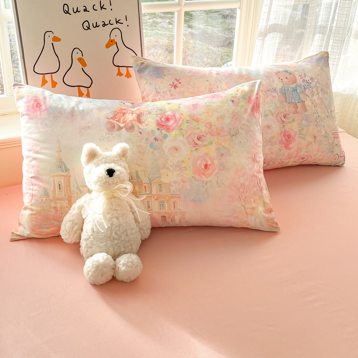 91家纺网 家纺一手货源 找家纺 睡美美家纺 2026新款13070数码印花全棉纯棉动物卡通三件套四件套 熊仔的玫瑰园