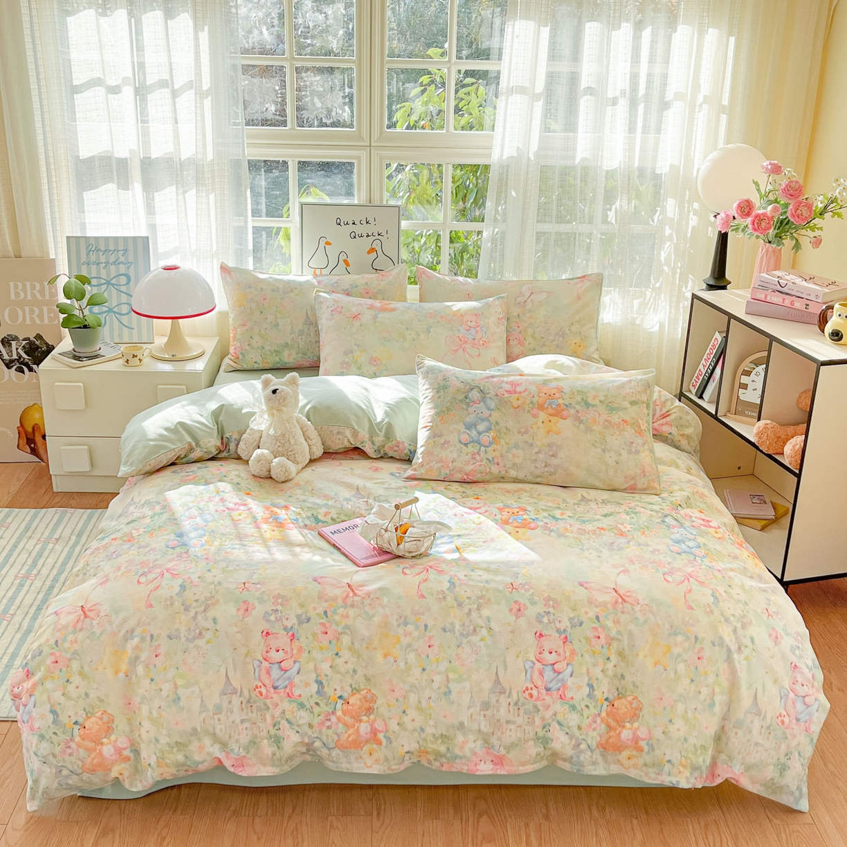 91家纺网 家纺一手货源 找家纺 睡美美家纺 2026新款13070数码印花全棉纯棉动物卡通三件套四件套 悠悠花园