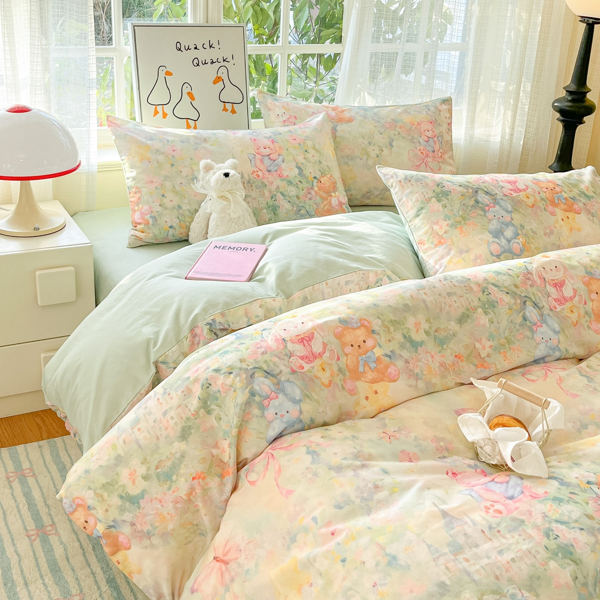 91家纺网 家纺一手货源 找家纺 睡美美家纺 2026新款13070数码印花全棉纯棉动物卡通三件套四件套 悠悠花园