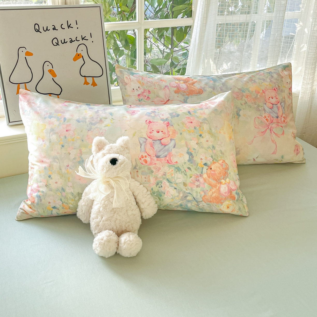 91家纺网 家纺一手货源 找家纺 睡美美家纺 2026新款13070数码印花全棉纯棉动物卡通三件套四件套 悠悠花园