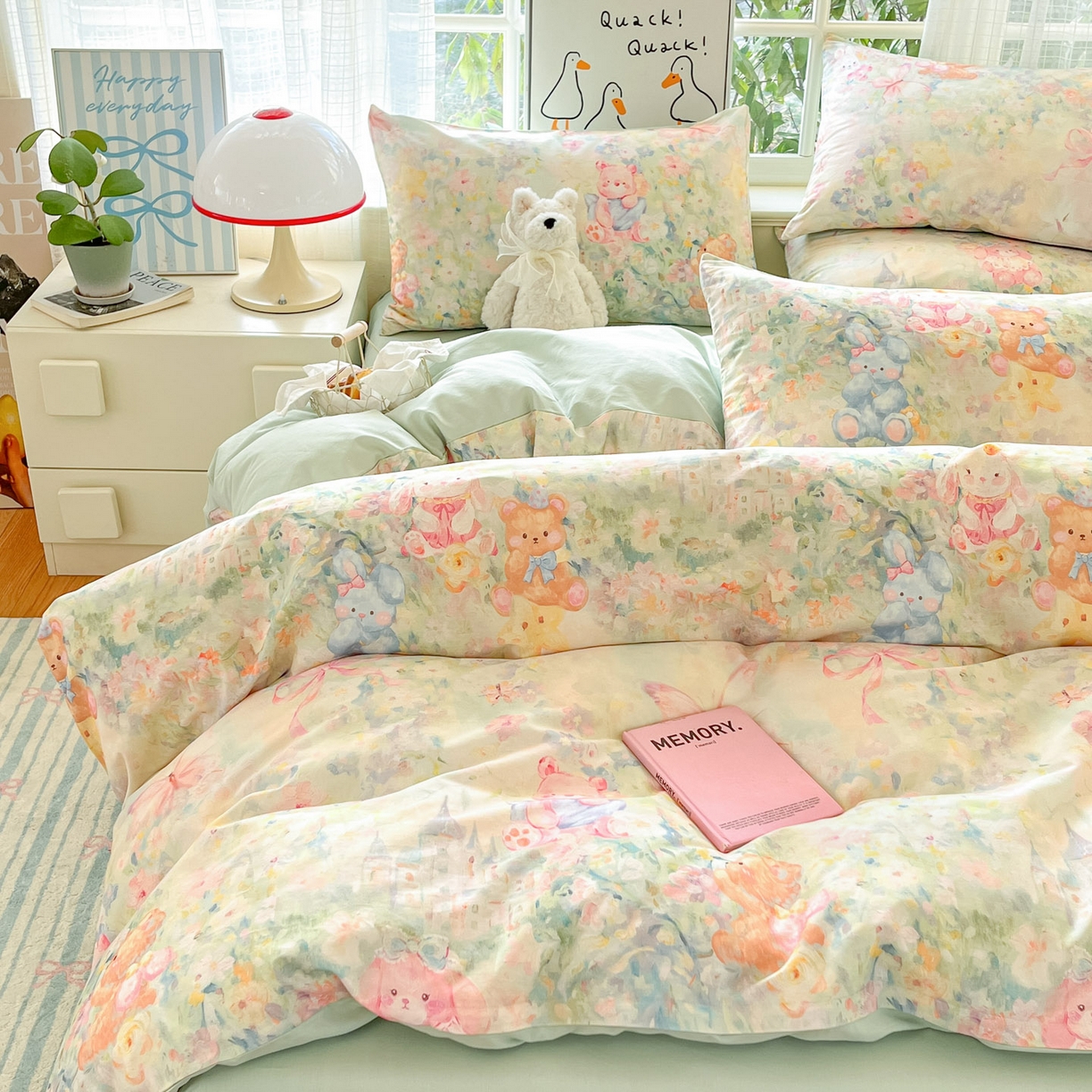 91家纺网 家纺一手货源 找家纺 睡美美家纺 2026新款13070数码印花全棉纯棉动物卡通三件套四件套 悠悠花园