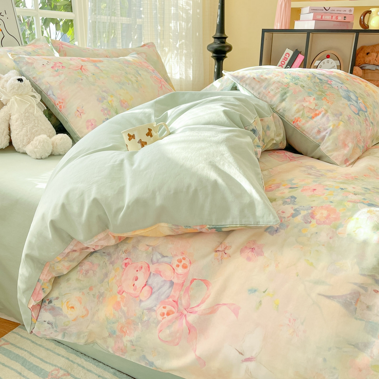 91家纺网 家纺一手货源 找家纺 睡美美家纺 2026新款13070数码印花全棉纯棉动物卡通三件套四件套 悠悠花园