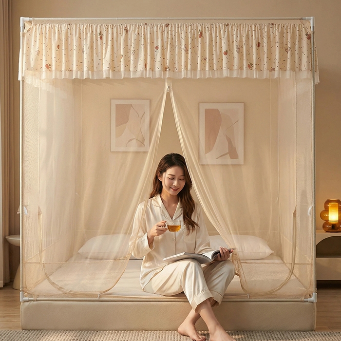 91家纺网 家纺一手货源 找家纺 （总）青竹苑 2026新款花边款床笠底防摔坐床蚊帐