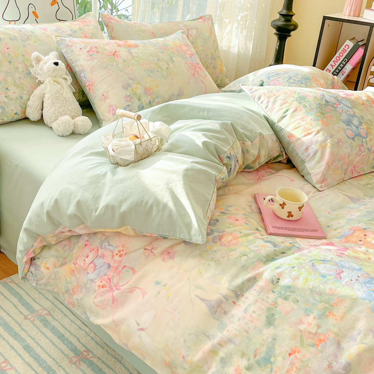 91家纺网 家纺一手货源 找家纺 睡美美家纺 2026新款13070数码印花全棉纯棉动物卡通三件套四件套 悠悠花园